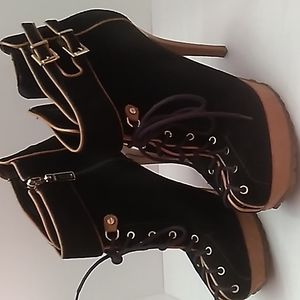 SCHUTZ WOMEN'S SIZE 10, lace up high heel booties. Suede, black and brown